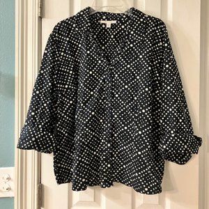 JM COLLECTION - Size 14 - Black Top w/ White Polka Dots - 3/4 Length Roll Cuff
